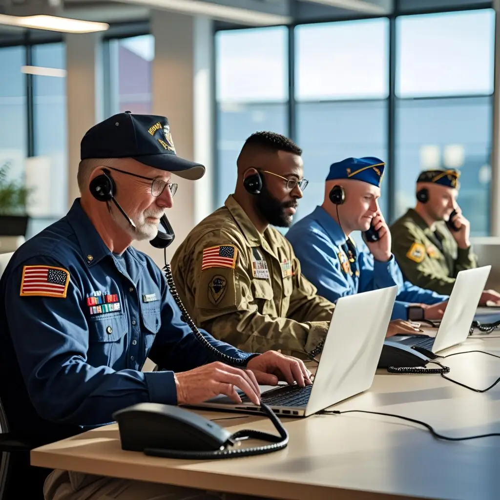 Group Of Diverse Veterans Answering Phones And On Laptops In An Office Setting E1754615934483 1024x1024